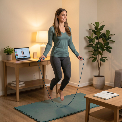 woman jumping rope indoors